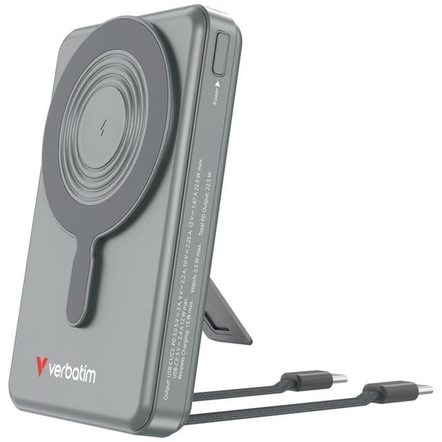 Verbatim 32272 Charge"n"Go 2C & Display Power Bank Grey, 10000 mAh, LiPo, Quick Charge 3.0, 52 W