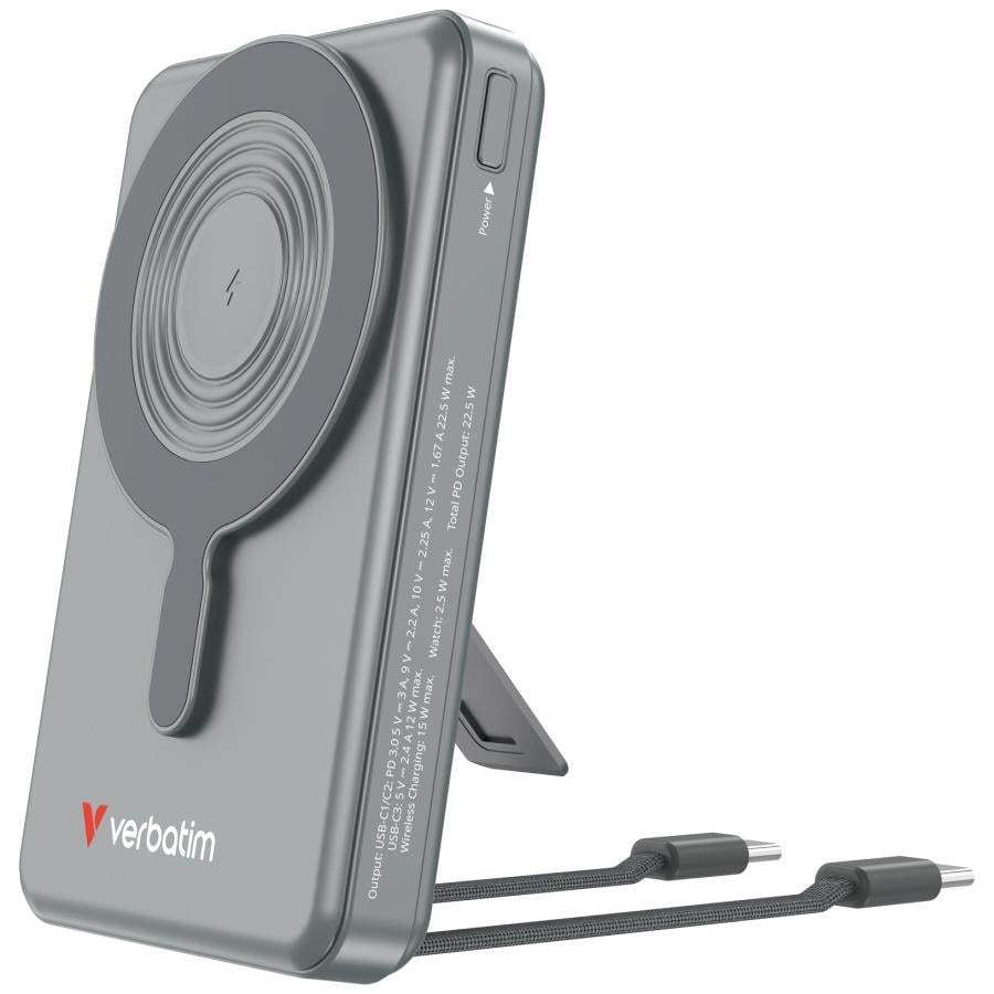 Verbatim 32272 Charge"n"Go 2C & Display Power Bank Grey, 10000 mAh, LiPo, Quick Charge 3.0, 52 W