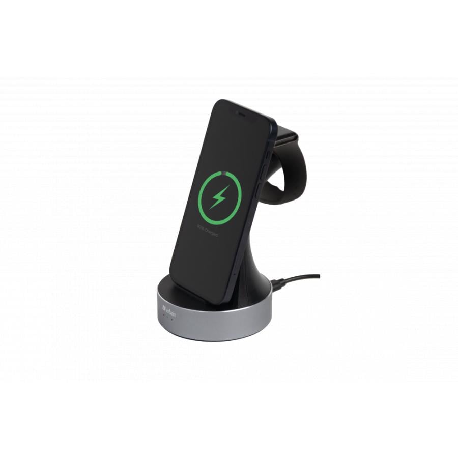 Verbatim 49555 WCS-01 Aluminum 2-in-1 Qi MFi Wireless + Apple Watch Charger, Wireless Charging, 1.5m