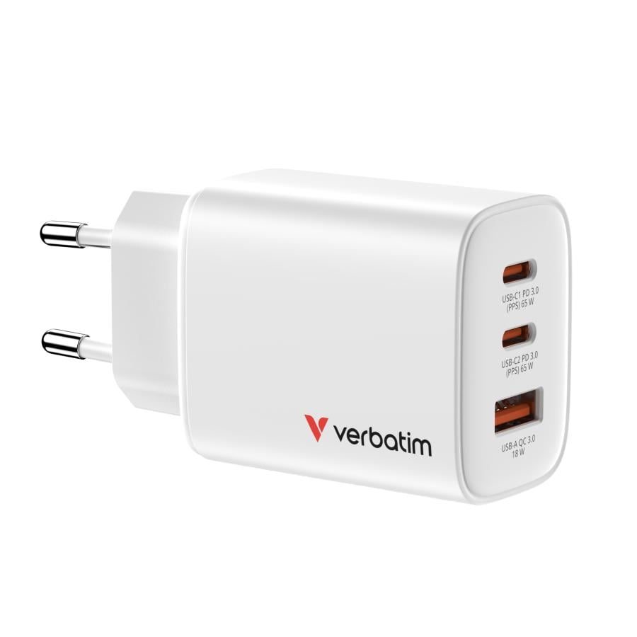 Verbatim 32353 Essentials GaN Charger 65W EU plug White, Indoor, AC, 20 V, White