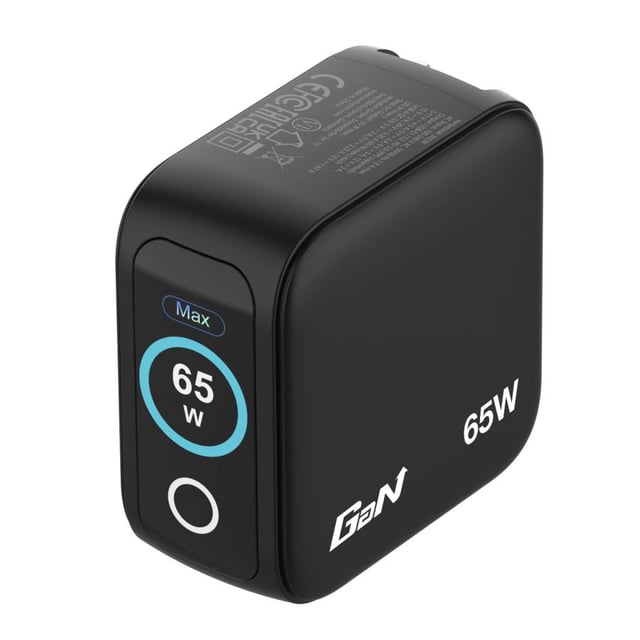 Verbatim 30238 Mini GaN Charger with Display, 65W, Indoor, AC, 20 V, Black