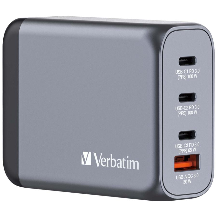 Verbatim 32202 GNC-100 GaN Charger EU/UK/US, 100W, USB-C PD 100W, AC 20 V, Black