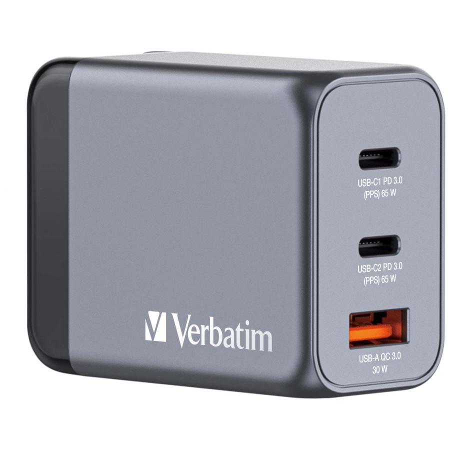 Verbatim 32201 GNC-65 GaN Charger EU/UK/US, 65W, USB-C PD 65W, AC 20 V, Black