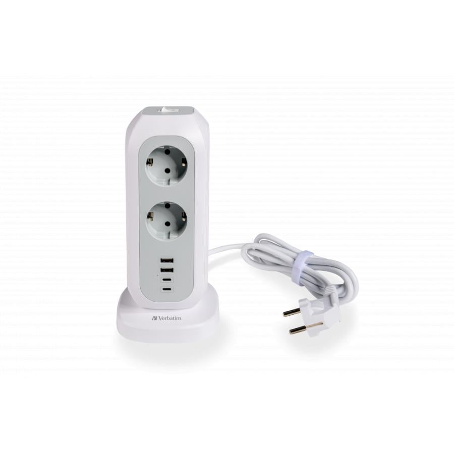 Verbatim 49547 EU Power Tower, 11x AC outlet(s) 230 V, 3600 W, 2x USB, 2x USB Type-C, White
