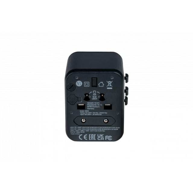 Verbatim 49544 Universal Travel Adapter, USB PD 20W, QC, 1x USB, 1x USB Type-C