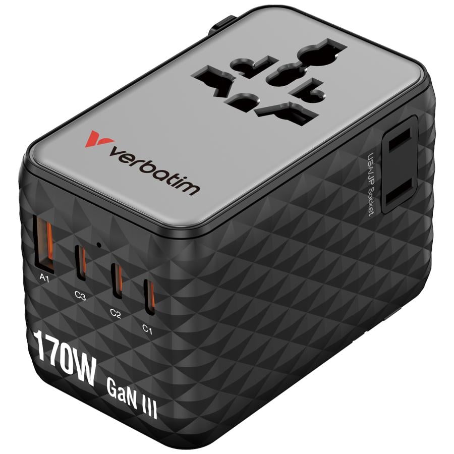 Verbatim 30190 Charge "n" Travel 170W Universal Travel Adapter Black, Indoor, AC, 250 V, 10 A, Black
