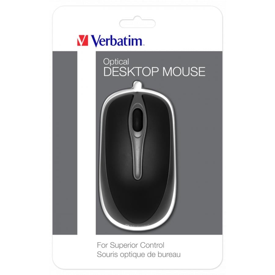 Verbatim 49019 Optical Desktop Mouse, Ambidextrous, Optical, USB Type-A, 1000 DPI, Black, Grey