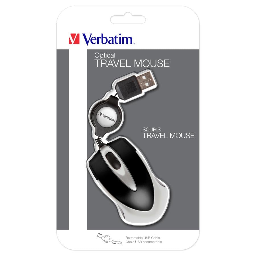 Verbatim 49020 Go Mini Optical Travel Mouse, Ambidextrous, Optical, USB Type-A, 1000 DPI, Black