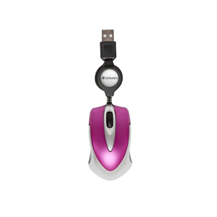 Verbatim 49021 Go Mini Optical Travel Mouse Hot Pinkl, USB Type-A, 1000 DPI, Pink