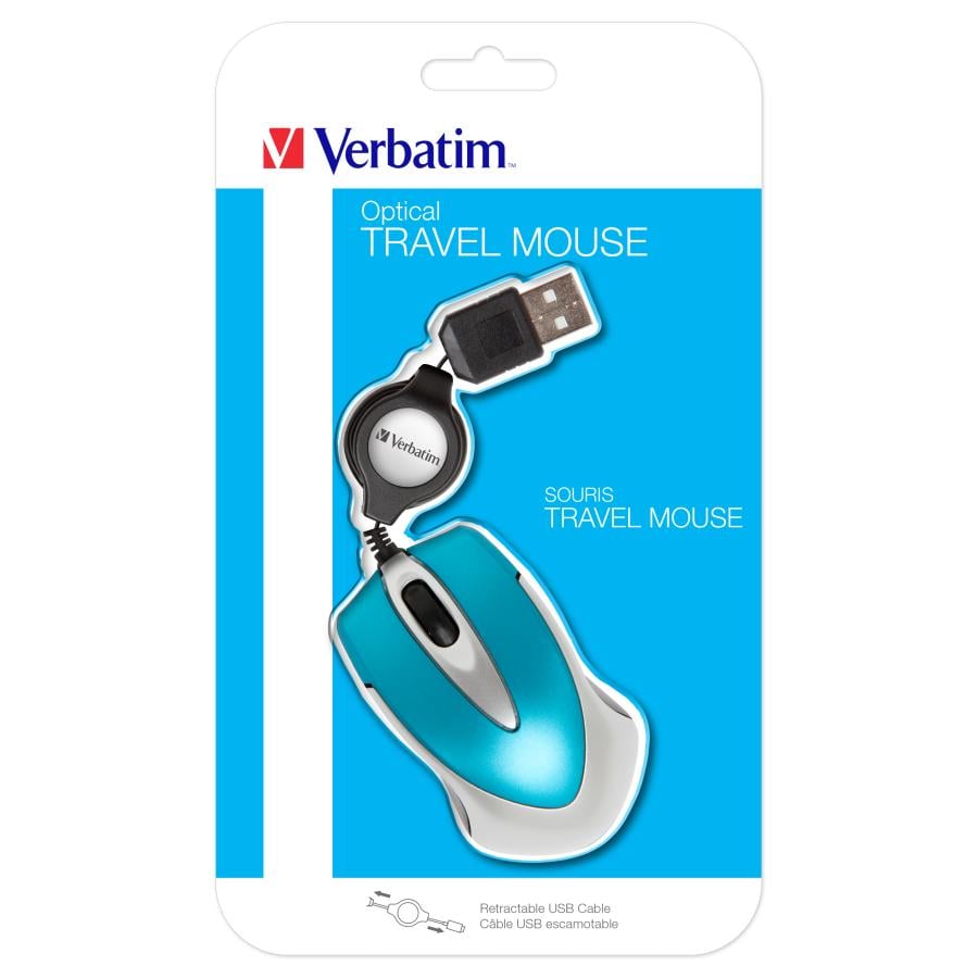 Verbatim 49022 Go Mini Optical Travel Mouse Caribbean Blue, Ambidextrous, Optical, USB-A, 1000 DPI