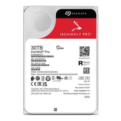 Seagate ST30000NT011 IronWolf Pro HDD, 30 TB, 7200 RPM, 512 MB, 3.5", Serial ATA III