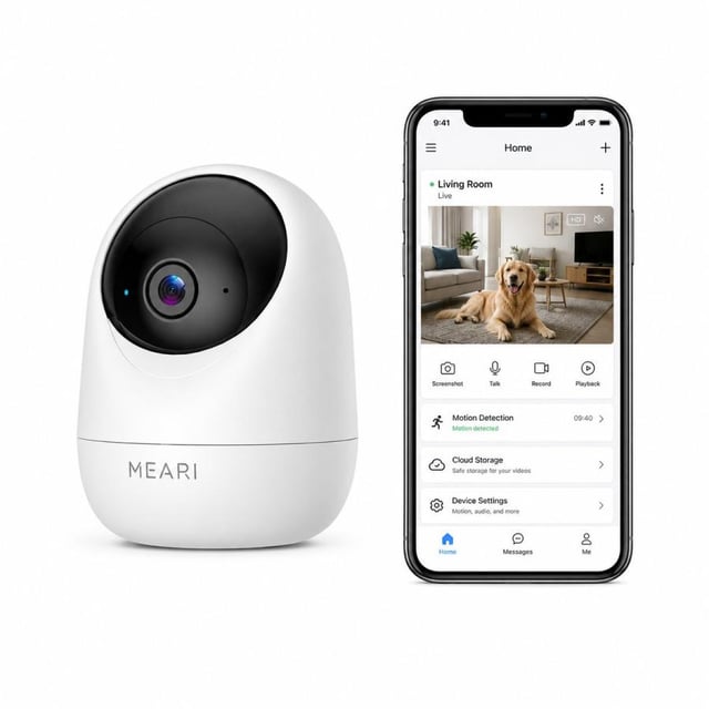 MEARI S1 Plus indoor PTZ 2K Security camera, 2560 x 1440p, Wi-Fi, Ethernet, Bluetooth, IR, MicroSD