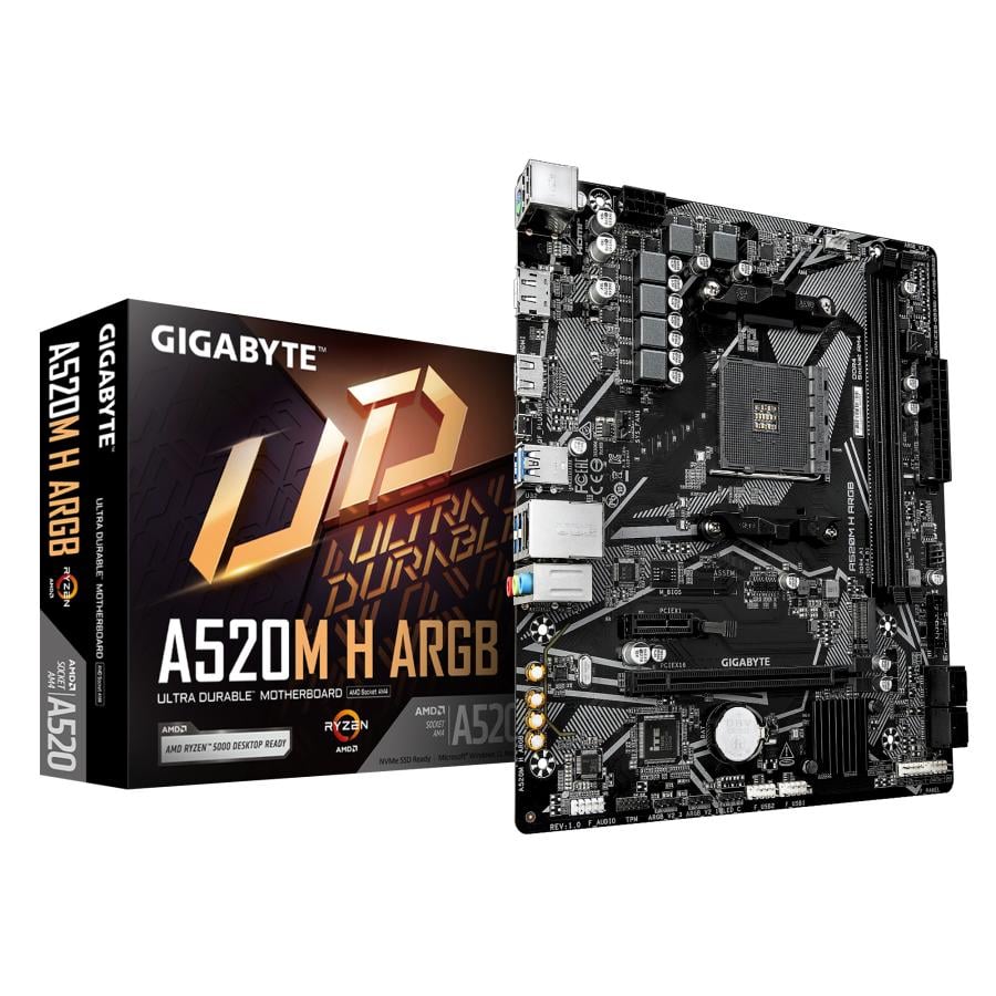 Gigabyte A520M H ARGB A520M H ARGB, mATX, AMD AM4, DDR4 OC, PCIe3.0 x4, M.2, 1 GbE, USB3.2 Gen 1