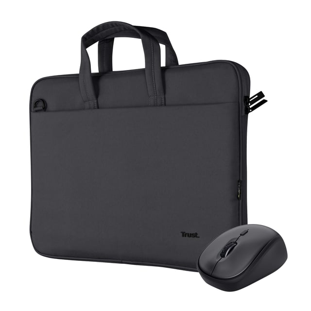 Trust Bologna laptop schoudertas 16 inch - Laptop schoudertas – Voor laptops tot 16 inch – Gerecycled materiaal – Zwart
