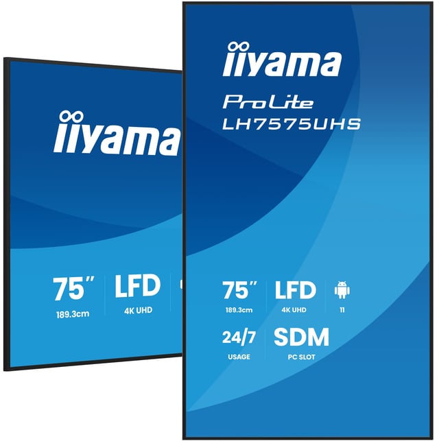 iiyama LH7575UHS-B2AG beeldkrant Digitale signage flatscreen 190,5 cm (75") LCD Wifi 500 cd/m² 4K Ultra HD Zwart Type processor Android 11 24/7