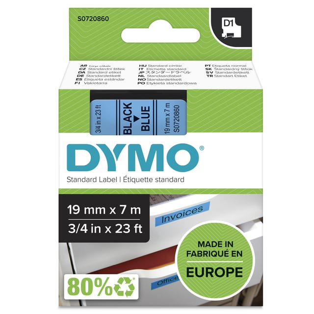DYMO originele D1 labels | Zwarte Tekst op Blauw Label | 19 mm x 7 m | zelfklevende etiketten voor de LabelManager labelprinter | gemaakt in Europa