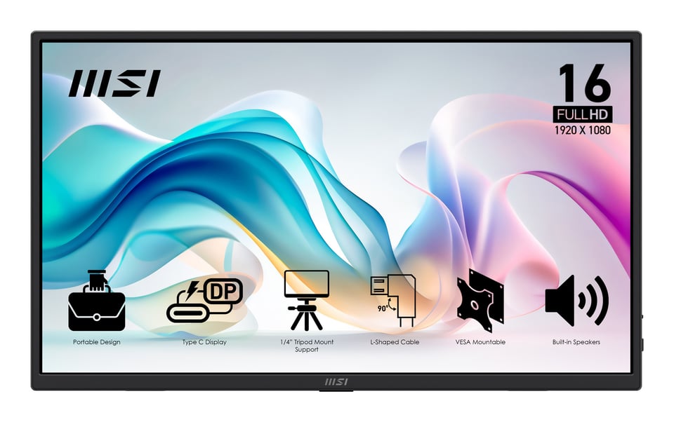 MSI PRO MP165 E6 Draagbare televisie en monitoor Draagbare monitor Zwart 39,6 cm (15.6") LED 1920 x 1080 Pixels