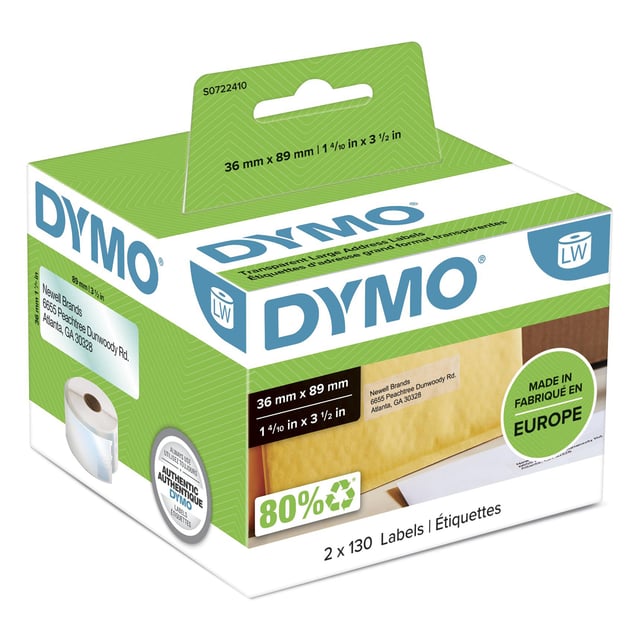 DYMO originele grote LabelWriter adreslabels | 36 mm x 89 mm | 12 rollen met elk 260 labels (1560 zelfklevende etiketten) | Geschikt voor de LabelWriter labelprinters | Gemaakt in Europa