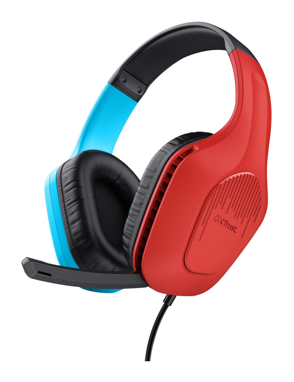 Trust GXT 416S Zirox Gaming Headset - USB gamingheadset – RGB-verlichting – Opklapbare microfoon – Zwart/Cyaan/Rood