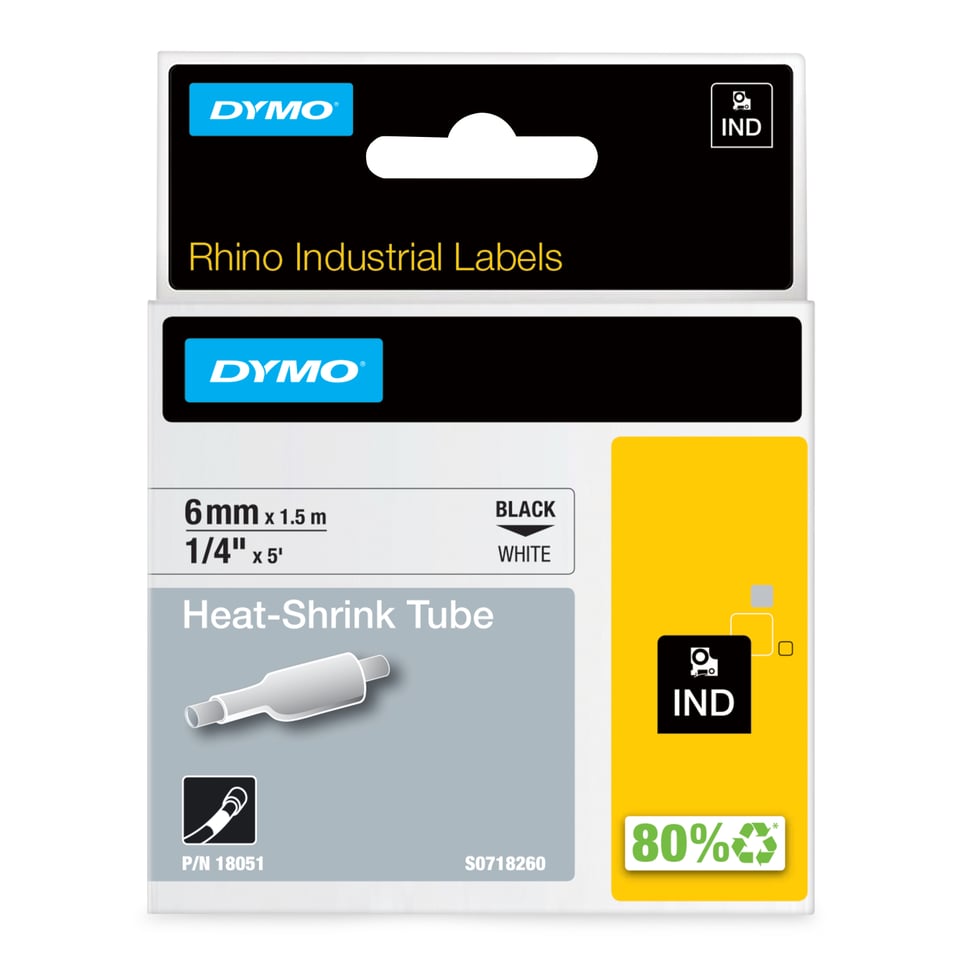 DYMO Rhino industriële Heat-Shrink Tube-labels | 6 mm x 1,5 m | zwarte afdruk op wit | voor Rhino labelprinters
