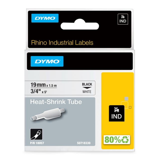 DYMO Rhino industriële Heat-Shrink Tube-labels | 19 mm x 1,5 m | zwarte afdruk op wit | voor Rhino labelprinters