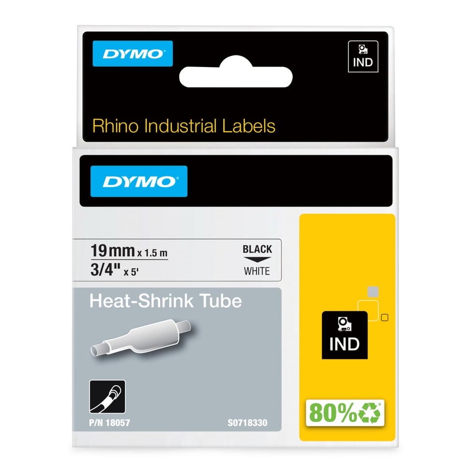 DYMO Rhino industriële Heat-Shrink Tube-labels | 19 mm x 1,5 m | zwarte afdruk op wit | voor Rhino labelprinters