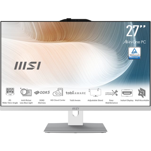 MSI Modern AM272P 1M-846EU Intel Core 7 150U 68,6 cm (27") 1920 x 1080 Pixels Alles-in-één-pc 16 GB DDR5-SDRAM 1 TB SSD Windows 11 Pro Wi-Fi 6E (802.11ax) Zwart