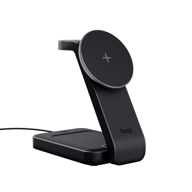 Trust Viro 3-in-1 Draadloze Magnetische Oplaadstandaard – Draadloze oplader standaard – Geschikt voor iPhone Apple Watch en AirPods – Zwart