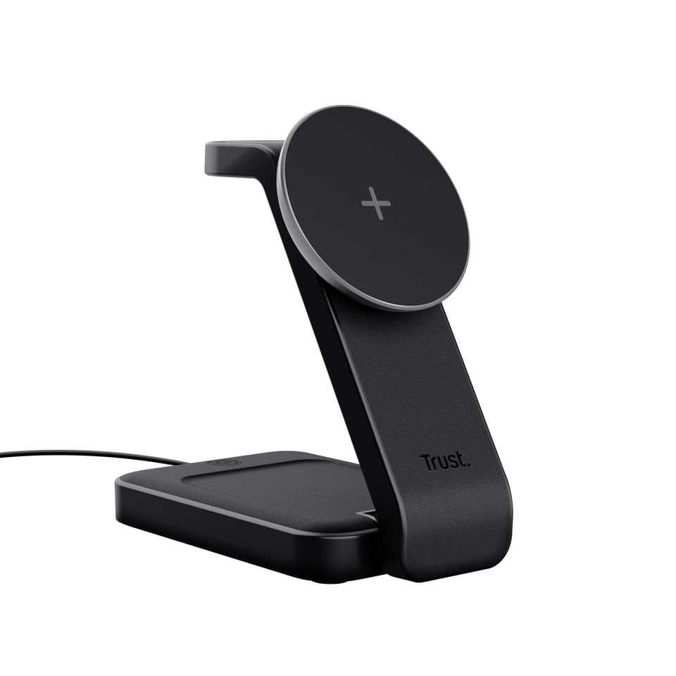 Trust Viro 3-in-1 Draadloze Magnetische Oplaadstandaard – Draadloze oplader standaard – Geschikt voor iPhone Apple Watch en AirPods – Zwart