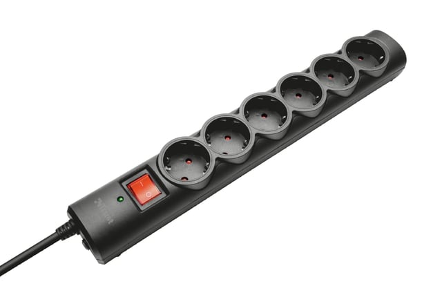 Trust 6-Port Surge Guard - Overspanningsbeveiligde stekkerdoos – 6 stopcontacten – 1,8 m kabel – Zwart