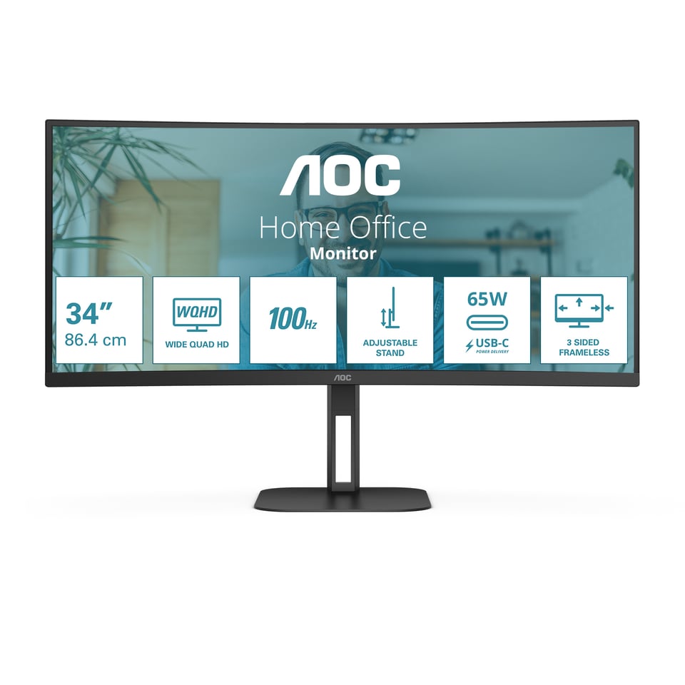 AOC V5 CU34V5C/BK computer monitor 86,4 cm (34") 3440 x 1440 Pixels Wide Quad HD LED Zwart
