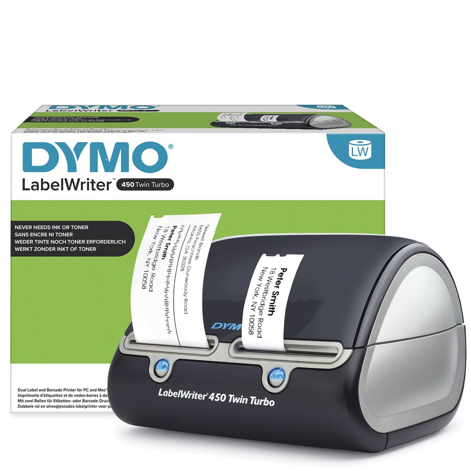 DYMO LabelWriter 450 Twin Turbo-labelmaker | Directe thermische labelprinter | Snel afdrukken van labels, barcodes en meer | Computerverbinding | Voor thuis en op kantoor