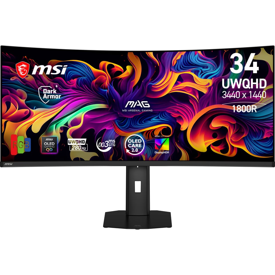 MSI MAG 341CQP QD-OLED X28 computer monitor 86,4 cm (34") 3440 x 1440 Pixels UltraWide Quad HD Zwart