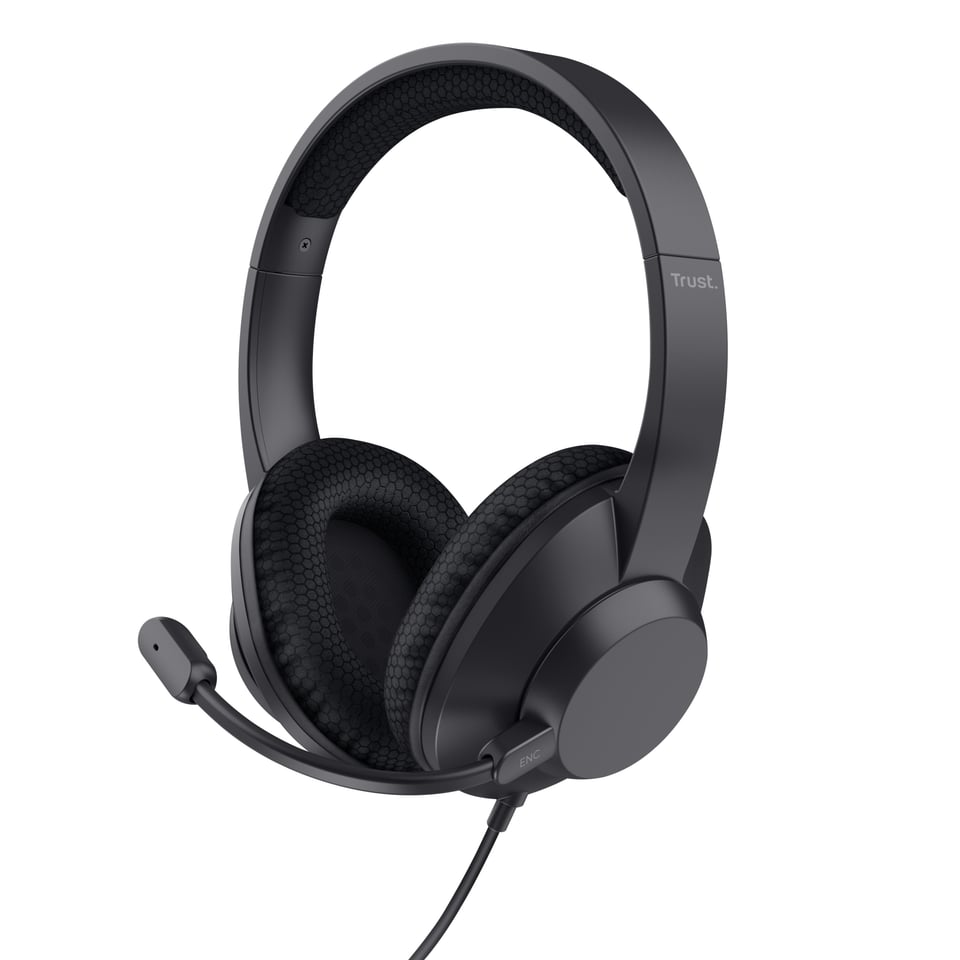 Trust Ayda Max USB-C Headset - USB headset voor kantoor en calls – USB-C en USB-A aansluiting – Opklapbare microfoon – Zwart