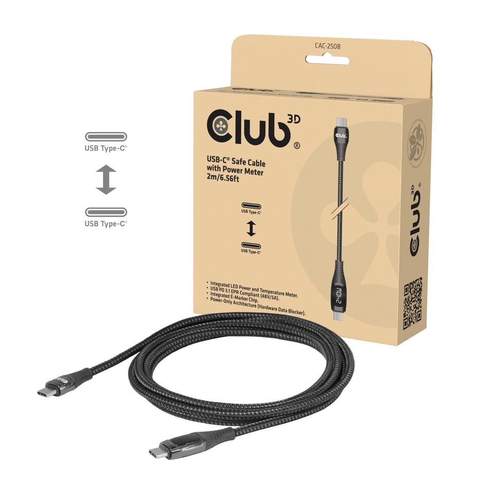 CLUB3D Veilige USB-C®-kabel met vermogensmeter