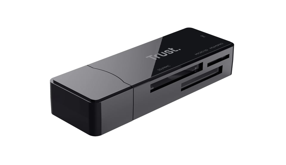 Trust Nanga Compacte USB 3.2 Gen1 Kaartlezer - compacte kaartlezer – compatibel met meerdere geheugenkaarten – zwart
