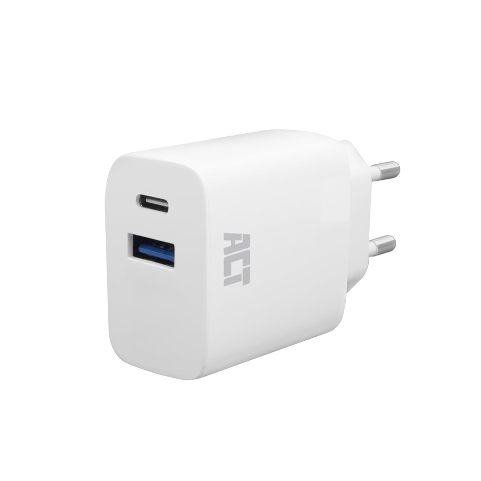 ACT USB-C & USB-A lader 20W met Power Delivery PPS, Quick Charge, GaNFast