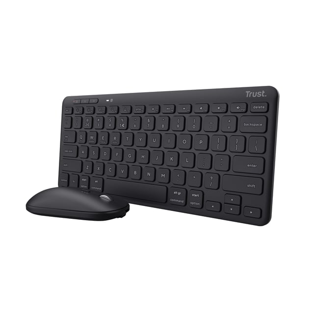 Trust Lyra Toetsenbord- en Muisset - Multi-device toetsenbord en muis – Draadloos en Bluetooth – Oplaadbaar – Zwart