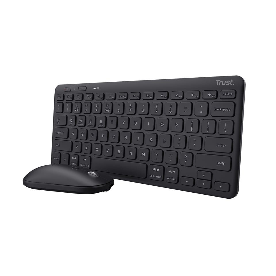 Trust Lyra Toetsenbord- en Muisset - Multi-device toetsenbord en muis – Draadloos en Bluetooth – Oplaadbaar – Zwart