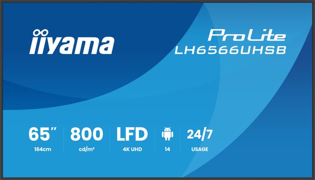 iiyama LH6566UHSB-B1AG beeldkrant Digitale signage flatscreen 165,1 cm (65") LCD Wifi 800 cd/m² 4K Ultra HD Zwart Type processor Android 24/7
