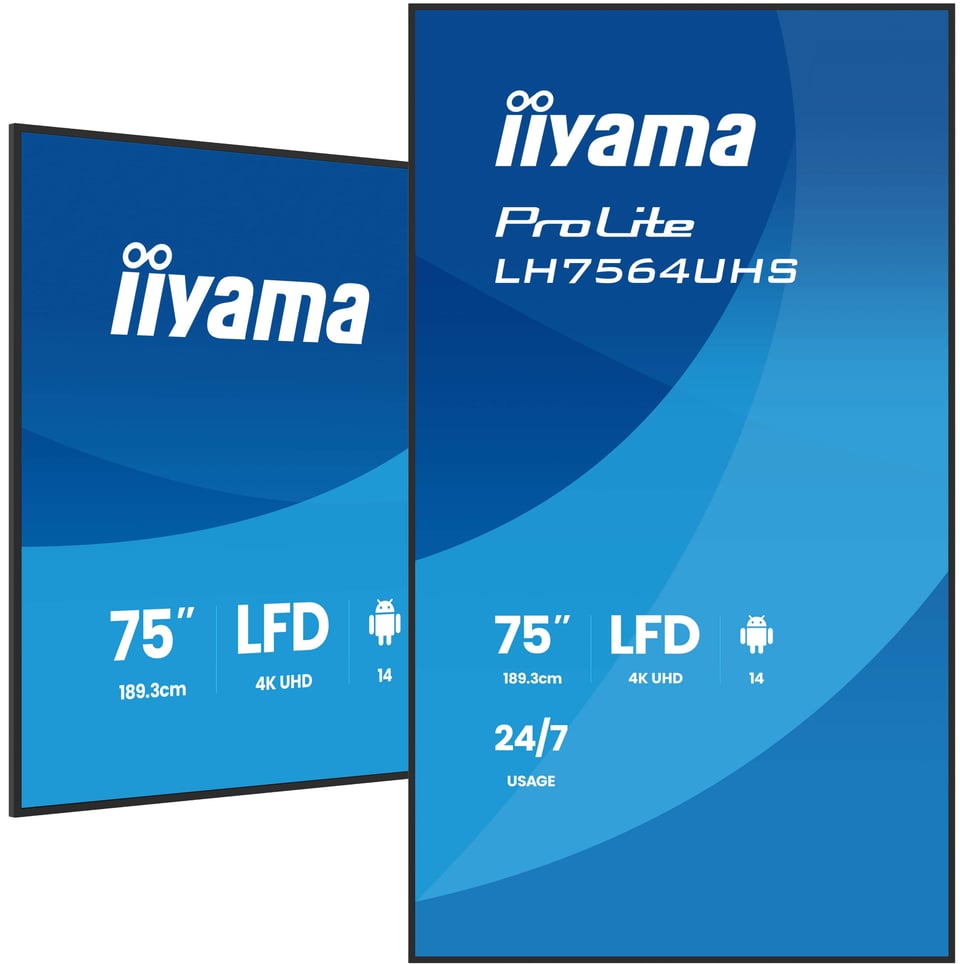 iiyama LH7564UHS-B1AG beeldkrant Digitale signage flatscreen 190,5 cm (75") Wifi 500 cd/m² 4K Ultra HD Zwart Type processor Android 24/7