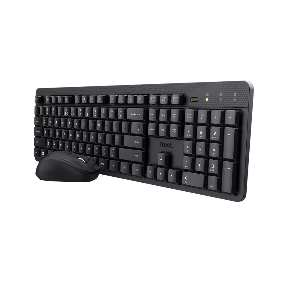 Trust Ody V2 Toetsenbord en Muis Set - Draadloze desktopset – Belgische AZERTY-indeling – Stille toetsen – Zwart
