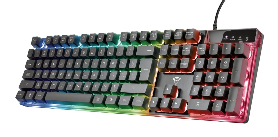 Trust GXT 835 Azor Verlicht gaming‑toetsenbord – gaming toetsenbord – Rainbow Wave verlichting – Anti‑ghosting functie – QWERTY – Zwart