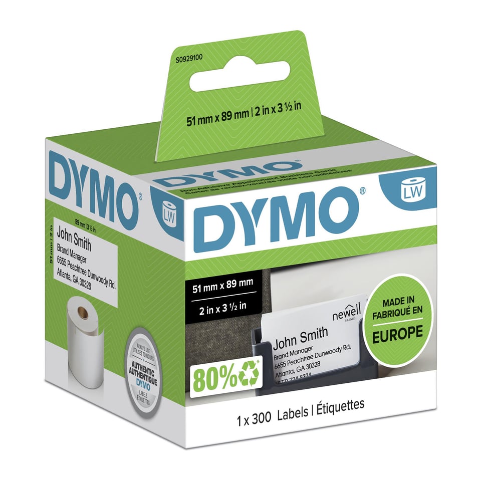 DYMO originele LabelWriter Afspraak-/naambadgekaartjes (niet-zelfklevend) | 51 mm x 89 mm | 300 etiketten | Geschikt voor de LabelWriter labelprinters | Gemaakt in Europa