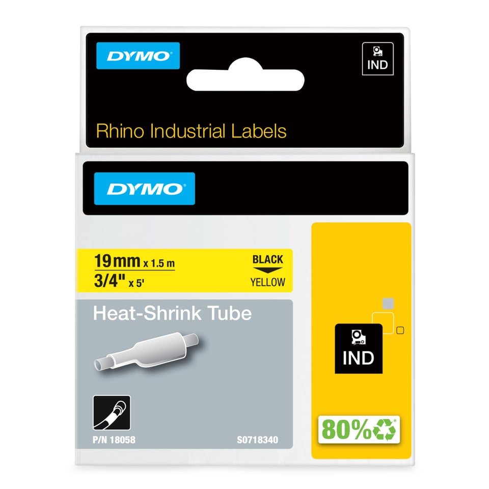 DYMO Rhino industriële Heat-Shrink Tube-labels | 19 mm x 1,5 m | zwarte afdruk op geel | voor Rhino labelprinters
