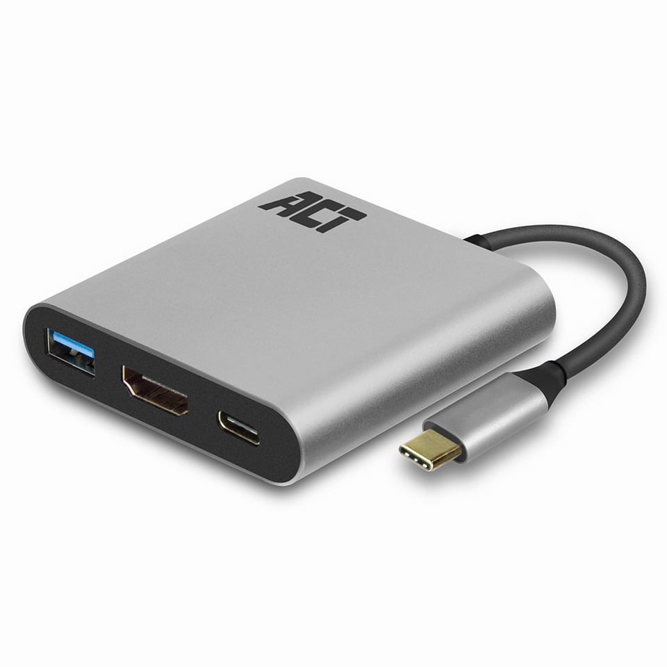 ACT USB-C multiport adapter voor 1 HDMI monitor, 1x USB-A, PD pass-through