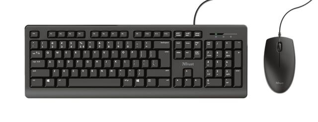 Trust Primo Toetsenbord en Muis Set - Bedrade desktopset – Belgische AZERTY-indeling – Full-size toetsenbord – Zwart