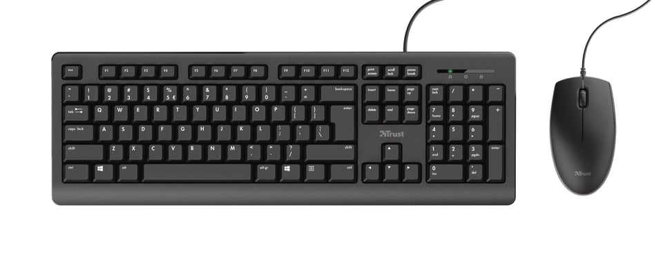 Trust Primo Toetsenbord en Muis Set - Bedrade desktopset – Belgische AZERTY-indeling – Full-size toetsenbord – Zwart