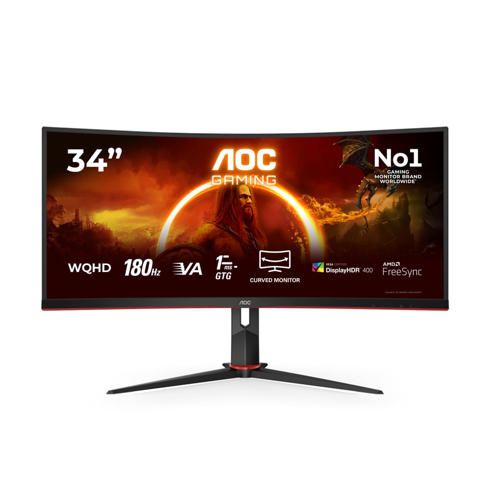 AOC G2 CU34G2XP computer monitor 86,4 cm (34") 3440 x 1440 Pixels UltraWide Quad HD LED Zwart, Rood