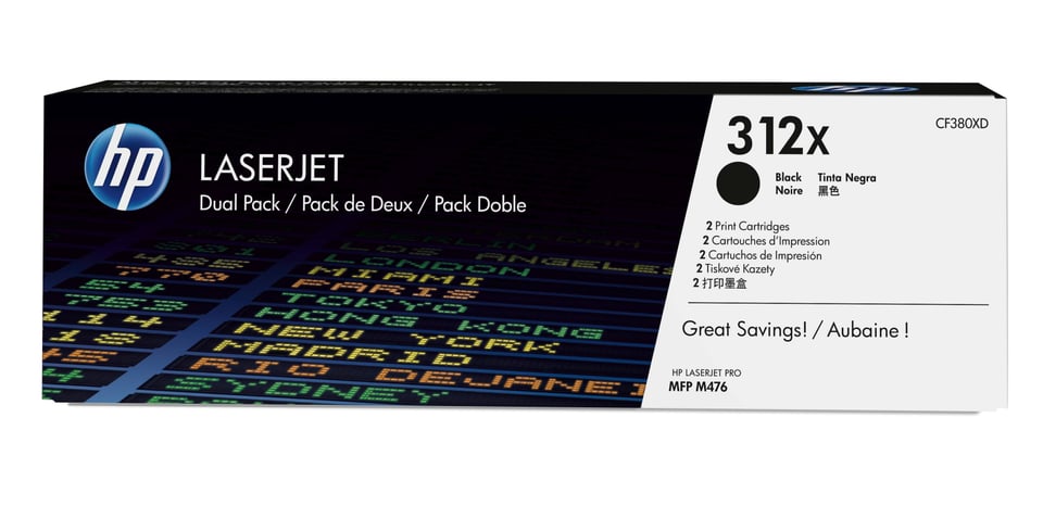 HP 312X originele high-capacity zwarte LaserJet tonercartridges, 2-pack